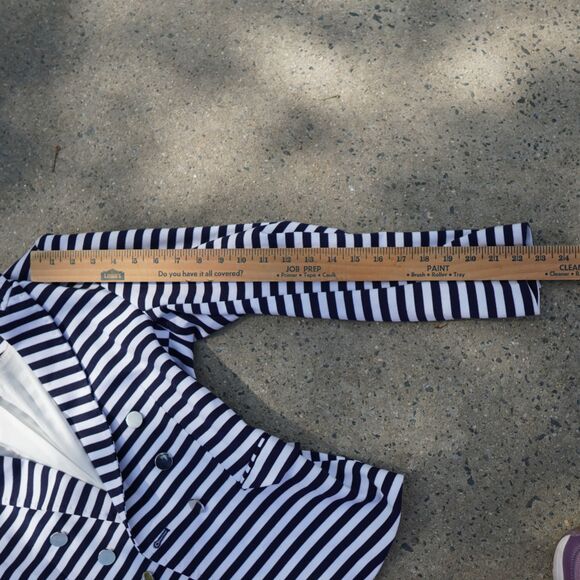 H&M Navy White Striped Blazer Gold Button Tailored Jacket Size 12 Preppy Work - Picture 9 of 15